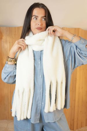 Teddy Tassel Scarf Ecru /50=
